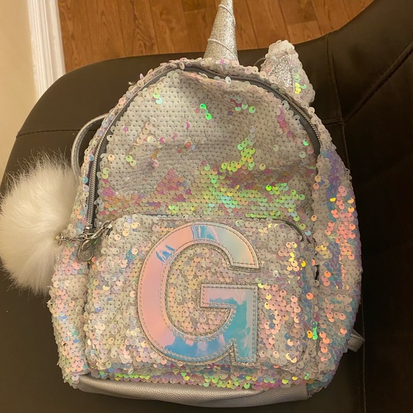 Justice sequins letter G unicorn backpack - Picture 3 of 7